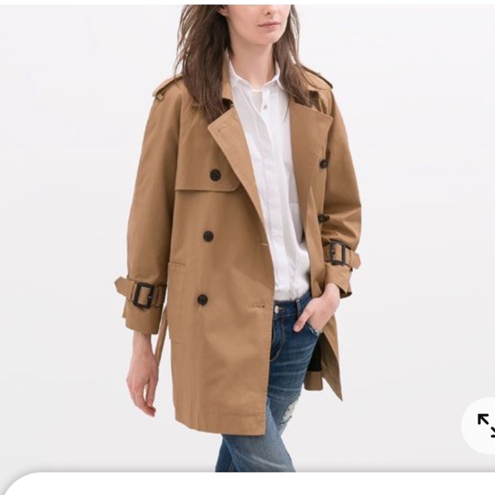 Zara Camel Double-Breasted Trench Coat